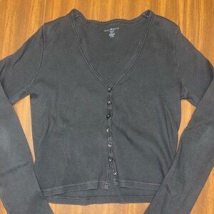 Brandy Melville Black Ribbed Button Top
